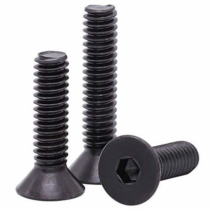 Picture of (50 PCS) 1/4-20 x 1" (3/8" to 3" Length Available) Flat Head Socket Head Cap Screws, 10.9 Grade Alloy Steel, Hex Socket Drive, Fully Machine Threaded, Black Oxide Finish