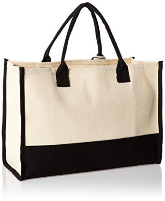 Picture of Mud Pie Classic Black and White Initial Canvas Tote Bags (T), 100% Cotton, 17" x 19" x 2"