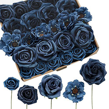 Picture of Ling's moment Artificial Flowers Box Set for DIY Wedding Bouquets Centerpieces Arrangements Party Baby Shower Home Decorations, Navy Blue