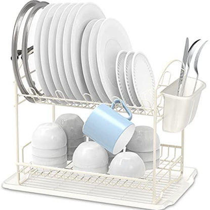 Picture of SimpleHouseware 2-Tier Dish Rack with Drainboard, White