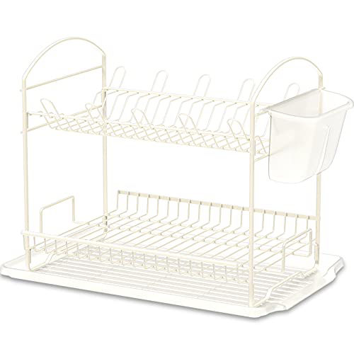 GetUSCart- SimpleHouseware 2-Tier Dish Rack with Drainboard, White