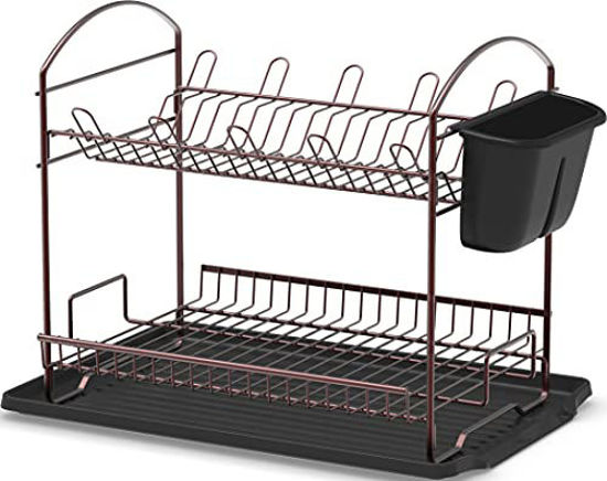 GetUSCart- Simple Houseware 2-Tier Dish Rack with Drainboard, Bronze