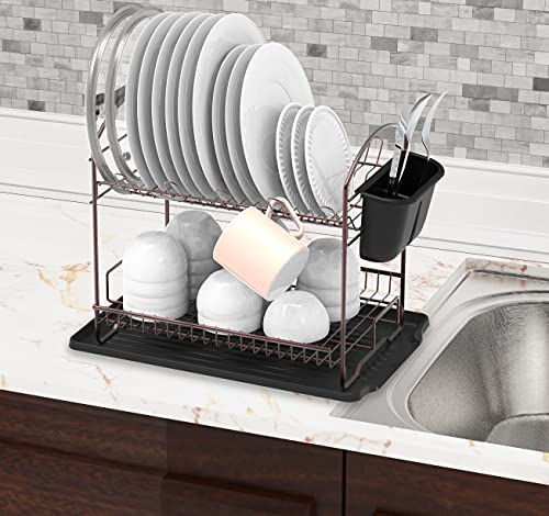 GetUSCart- Simple Houseware 2-Tier Dish Rack with Drainboard, Bronze