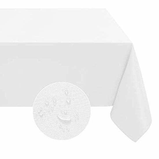 Picture of Softalker Rectangle Tablecloth Waterproof & Stain Resistant Table Cloth Wrinkle Free Fabric Washable 210GSM Polyester Table Cover for Dining/Party/Buffet/Wedding (60x120 inch, White)