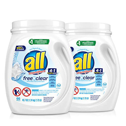 Picture of All Mighty Pacs with stainlifters free clear Laundry Detergent, Free Clear for Sensitive Skin, 66 Count - (Pack of 2)