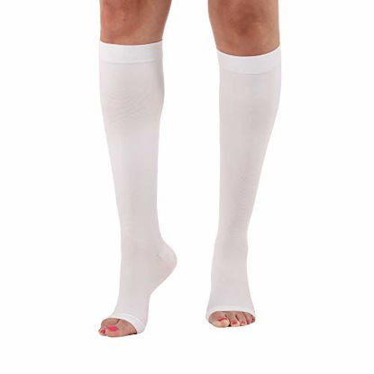 Picture of Mojo Compression Socks 20-30mmHg Knee-Hi Stockings | Open Toe | White Small