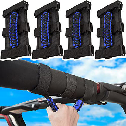 Picture of 4 x Roll Bar Grab Handles Grip Handle for Jeep Wrangler YJ TJ JK JKU JL JLU Sports Sahara Freedom Rubicon Unlimited X Gladiator JT 1955-2022 UTV ATV Premium Paracord (Blue)
