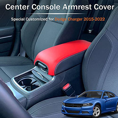 Picture of LEXLEY Armrest Box Cover Center Console Pad Waterproof Anti-Scratch Leather Protector Covers For Dodge Charger 2011-2021/Chrysler 300 2015-2021-Black+Red