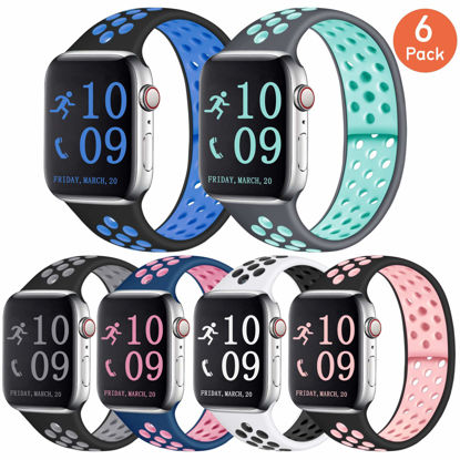 Picture of Zekapu Compatible with Watch Band 40mm 38mm, for Women Men, S/M, 6-Pack, Breathable Silicone Sport Replacement Wrist Band Compatible for iWatch Series 5/4/3/2/1