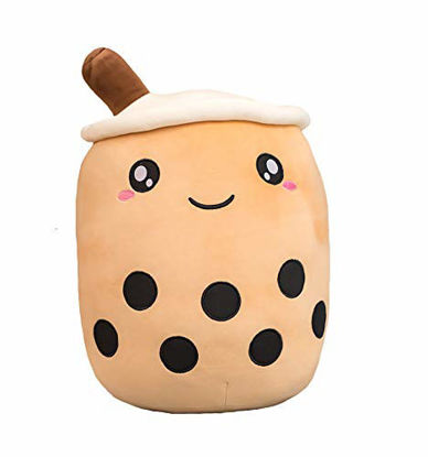 Picture of VickyPOP Cute Bubble Tea Plush Toy Stuffed Boba Food Shaped Pillow Cushion Cartoon Fruit Milk Tea Gift for Kids (Brown Open Eyes, 13.7 inch)