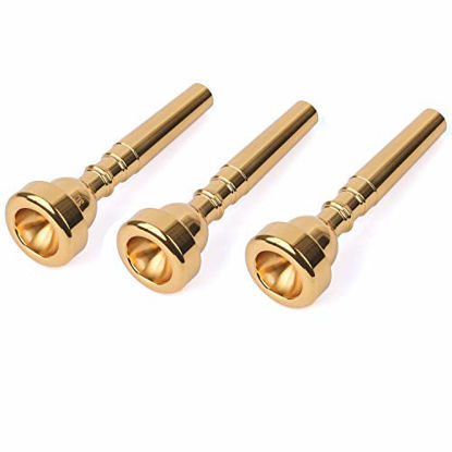 Picture of 3 Pack Trumpet Mouthpiece (3C 5C 7C) Instruments Mouthpiece For Embouchure Made of Brass Gold Plate Compatible For Beginners and Professional Players