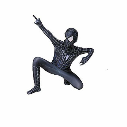 Picture of YUNFENG Kids Bodysuit Superhero Costumes Spandex Halloween Cosplay Costumes (Large, black)