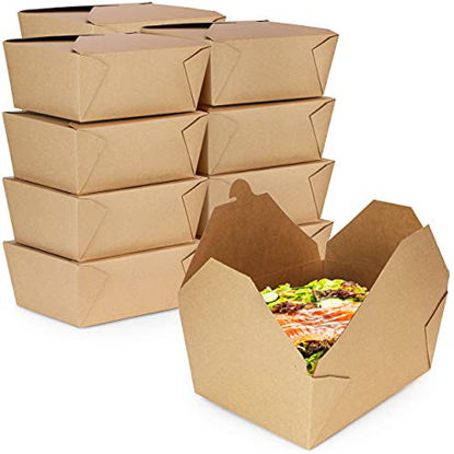 Picture of [30 Pack] 110 oz Paper Take Out Containers 8.8 x 6.5 x 3.5" - Kraft Lunch Meal Food Boxes #4, Disposable Storage to Go Packaging, Microwave Safe, Leak Grease Resistant for Restaurant and Catering