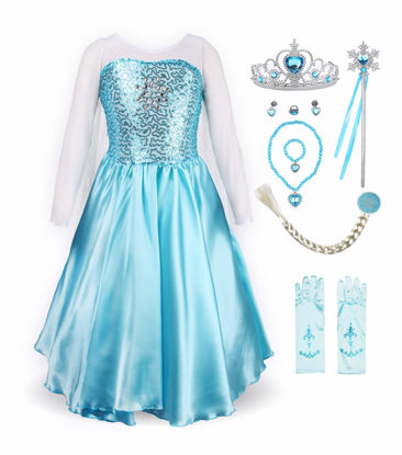 Picture of ReliBeauty Little Girls Princess Fancy Dress Elsa Costume with Accessories, 5, Sky Blue