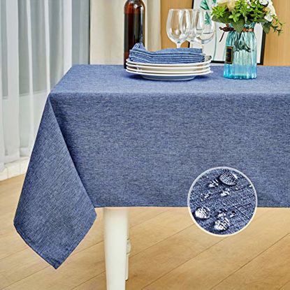 Picture of Mebakuk Rectangle Table Cloth Linen Farmhouse Tablecloth Waterproof Anti-Shrink Soft and Wrinkle Resistant Decorative Fabric Table Cover for Kitchen (Oblong 60 x 120 Inch (10-12 Seats), Denim Blue)