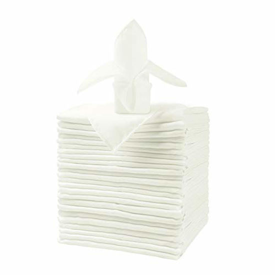 Picture of Ascoza 25pcs Polyester Cloth Napkins - 20 x 20 inch Ivory Dinner Washable Napkins with Hemmed Edges for Restaurant/Wedding/Hotel(25,Ivory)