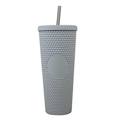 Picture of  35 Colors 24Oz Double Walled Water Cup Straw Cup With lid And Straw With Leak Proof Lid Perfect Use For Iced Coffee Changing Reusable (Matte Grey, 24oz DIY)