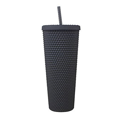 Picture of  35 Colors 24Oz Double Walled Water Cup Straw Cup With lid And Straw With Leak Proof Lid Perfect Use For Iced Coffee Changing Reusable (Matte Black, 24oz Fully Studded)