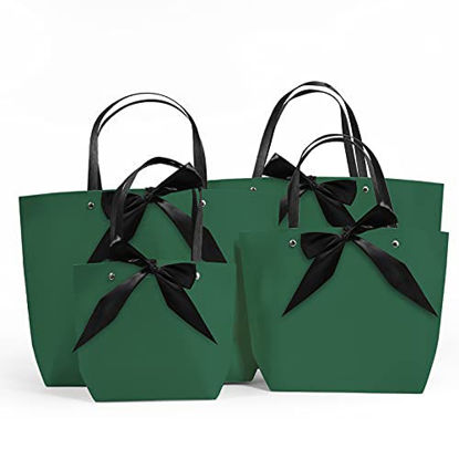Picture of 12Pcs Gift Bags with Handles Ribbon Bow 14.57 * 4.33 * 9.84inch Medium Size Party Favor Bags for Kids Adults Birthday/Wedding/Valentine's Day/Christmas Gift Bag Bulk(Dark Green)
