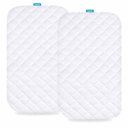 Picture of Bassinet Mattress Pad Cover Compatible with Graco Travel Lite Crib, 2 Pack, Waterproof Quilted Ultra Soft Bamboo Sleep Surface, Breathable and Easy Care