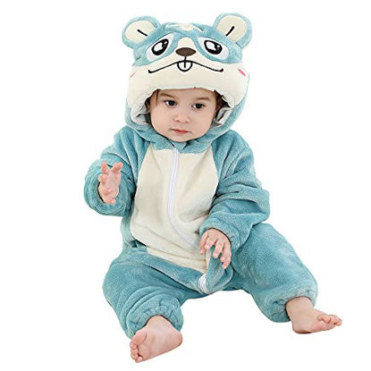 Picture of MICHLEY Unisex Baby Boy Girl Hooded Romper Winter Animal Cosplay Jumpsuit Pajamas, Blue, 13-18months, Size 90