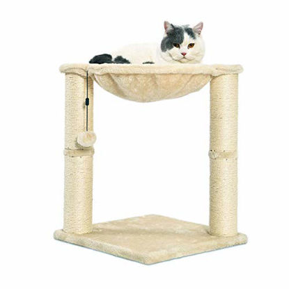 Picture of Amazon Basics Cat Condo Tree Tower With Hammock Bed And Scratching Post - 16 x 20 x 16 Inches, Beige