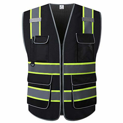 Picture of UNINOVA High Visibility Safety Vest - Multi Pockets Reflective Mesh Breathable Workwear, ANSI/ISEA Standards (Extra Large, Black Mesh-02)