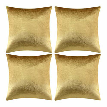 Picture of GIGIZAZA Decorative Throw Pillow Covers 20 x 20, Gold Sofa Pillow Covers Velvet, Set of 4 Decor Square Cushion Covers