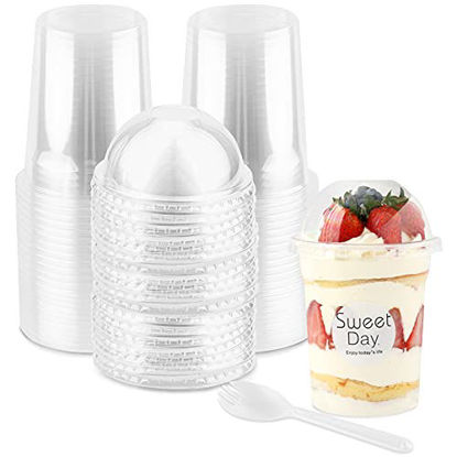 Picture of 50 Pack 16oz Clear Plastic Dessert Cups with Dome Lids (No Hole) Disposable Parfait Cups for Fruit, Ice Cream, Snacks, Yogurt and Smoothie