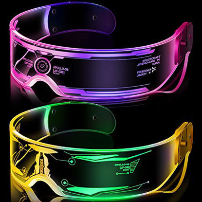 Picture of 2 Pairs LED Visor Glasses 7 Colors and 4 Modes Futuristic Glasses Light Up Glasses Honeycomb Luminous Glasses for Kids Cosplay Clubs(Stylish Style)