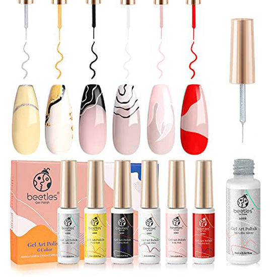 GetUSCart- Beetles Gel Polish Nail Art Gel Liner Set-6 Popular Black White Red Colors Gel Art Paint for Swirl Nails Built Thin Nail Art Brush in Bottle Gel Pens Soak Off Gold GetUSCart- Beetles Gel Polish Nail Art Gel Liner Set-6 Popular Black White Red Colors Gel Art Paint for Swirl Nails Built Thin Nail Art Brush in Bottle Gel Pens Soak Off Gold