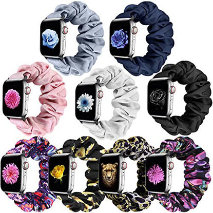 Picture of XFYELE Scrunchie Solo Loop Watch Bands Compatible with Apple Watch 38mm 40mm 41mm, Elastic Soft Pattern Printed Fabric Replacement Wristbands Bracelet Strap Women Girl for iWatch Series 7/6/5/4/3/2/1/SE