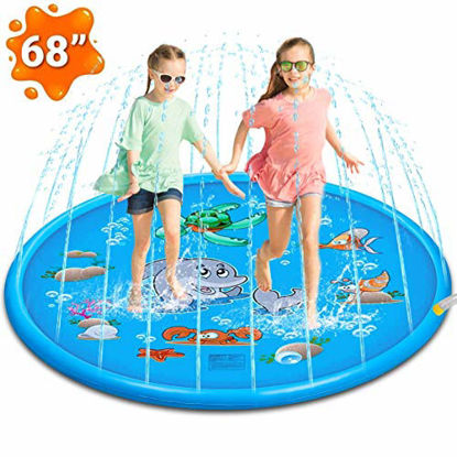 Picture of Attikee Splash Pad, Sprinkler for Kids Toddlers, 68 Inches Wading Pool for Learning, Water Inflatable Backyard Play Mat for Babies, Large and Shallow Swimming Pool for 1-12 Year Old Boys Girls