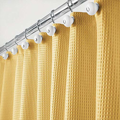 Picture of mDesign Long, Polyester/Cotton Blend Machine Washable Fabric Shower Curtain with Waffle Weave and Rust-Resistant Metal Grommets for Bathroom Showers and Bathtubs, 72" x 84" - Mustard Yellow