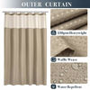 Picture of Waffle Weave Shower Curtain with Snap-in Fabric Liner Set, 12 Hooks Included - Hotel Style, Water-Repellent & Washable, Mesh Top Window - 71x72, Linen