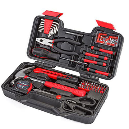 Picture of Cartman Red 126Pk Tool Set General Household Hand Tool Kit with Plastic Toolbox Storage Case