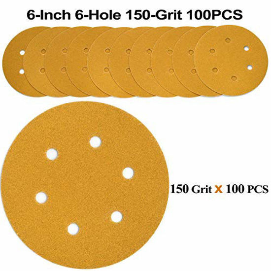 GetUSCart 6Inch 6Hole Hook and Loop Sanding Discs 150Grit, Random