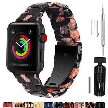 Picture of Fullmosa Compatible Apple Watch 42mm/44mm/40mm/38mm, Bright Resin Apple Watch Band for iWatch SE & Series 6/5/4/3/2/1, Black Rose(Black Hardware) 42mm
