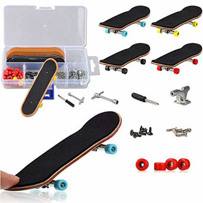 Picture of YICHUMY DIY Fingerboard Kit with Box 5 Packs Mini Fingerboards Professional Mini Skateboard Finger Skateboard with Mini Wrench/Screwsdriver/Brackets/Screws/Fingerboard Wheels Wheels