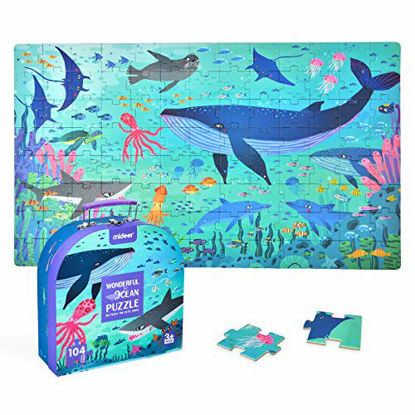 Picture of Mideer 104 Piece Jigsaw Puzzles for Kids Ages 3-5, Floor Puzzles for Kids Ages 4-8-10, Preschool Learning & Education Toys, Ocean Animal Puzzles for Children, Premium Birthday Halloween