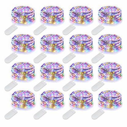 Picture of MUMUXI 16 Pack Fairy Lights Battery Operated (Included) 10ft 30 LED Mini String Lights Waterproof Silver Wire Firefly Starry Lights for DIY Wedding Party Mason Jars Christmas Decorations, Multicolor