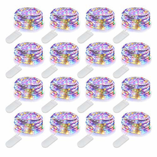 Picture of MUMUXI 16 Pack Fairy Lights Battery Operated (Included) 10ft 30 LED Mini String Lights Waterproof Silver Wire Firefly Starry Lights for DIY Wedding Party Mason Jars Christmas Decorations, Multicolor