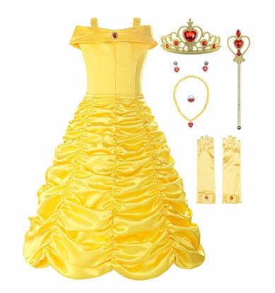 Picture of ReliBeauty Little Girls Layered Princess Belle Costume Dress up with Accessories, Yellow, 4T-4/120