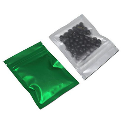Picture of 100PCS Mylar for Zip Bag Lock Smell Proof Food Storage Metallic Foil Airtight Bags Front Matte Clear Plastic Candy Packaging Pouch Zipper Lock Heat Seal Resealable (12x18cm (4.7x7 inch), Matte Green)