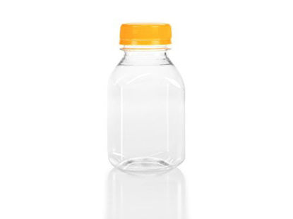 Picture of (24) 8 oz. Clear Food Grade Plastic Juice Bottles 8 Oz with Caps (24/Pack) (Orange Lids)