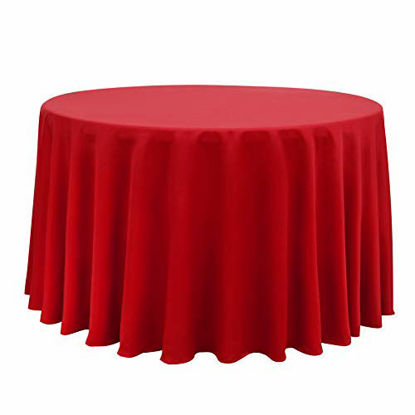 Picture of Obstal 210GSM Round Table Cloth, Oil-Proof Spill-Proof and Water Resistance Microfiber Tablecloth, Decorative Fabric Circular Table Cover for Outdoor and Indoor Use (Rio Red, 108 Inch Diameter)