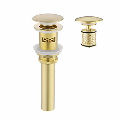 Picture of KES Pop Up Drain with Overflow with Detachable Hair Catcher Sink Drain Strainer for Bathroom Sink Drain Brushed Brass, S2018A-BZ