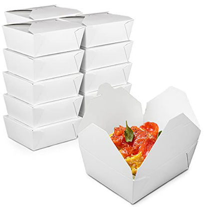 Picture of [50 Pack] 48 oz Paper Take Out Containers 6.8 x 5.5 x 2.5" - White Lunch Meal Food Boxes #8, Disposable Storage to Go Packaging, Microwave Safe, Leak Grease Resistant for Restaurant and Catering