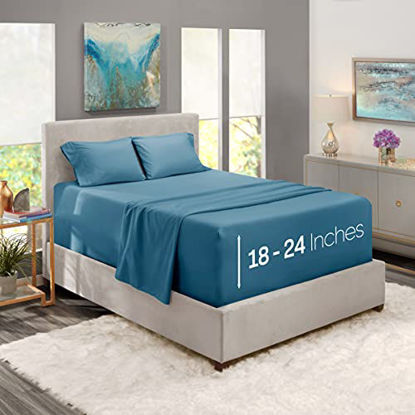Picture of Nestl Extra Deep Pocket Sheets Twin - Blue Haven Deep Twin Fitted Sheet Set - Super Deep Sheets fits 18 Inch to 24 Inches Mattress - Hotel Deep Bed Sheets - 4 PC Deep Pocket Twins XL Sheet Set