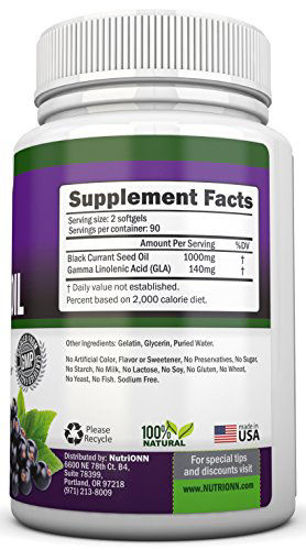 GetUSCart- Black Currant Oil - 1000 Mg - 180 Softgels - Cold-Pressed Pure Black  Currant Seed Oil - Hexane Free - 140mg GLA Per Serving - Regulates Hormonal  Balance - Great For Immune System, Hair, Skin and Heart